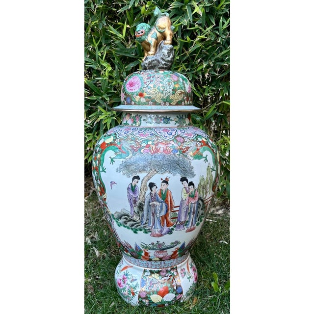 Large Antique Chinese Famille Rose Porcelain Covered Vase With Foo Dog Finial For Sale In San Diego - Image 6 of 12