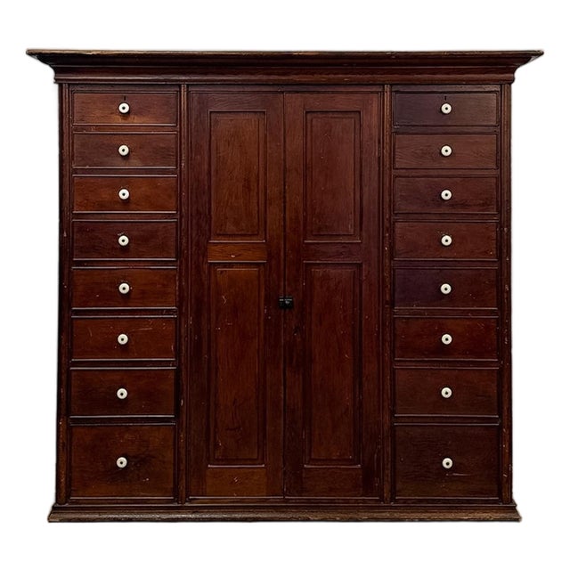 Rare Antique Apothecary Cabinet 16 Drawer Two Door Large Wood Storage For Sale