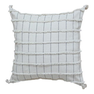 Geometric Modern Wool and Cotton Pillow in White For Sale