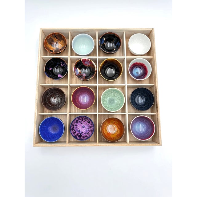 Arita Porcelain Sake Cup Set, Handcrafted Guinomi by Shinemon Kiln, Artisan Japanese Ceramic Art with box - 16 pcs For Sale - Image 4 of 5