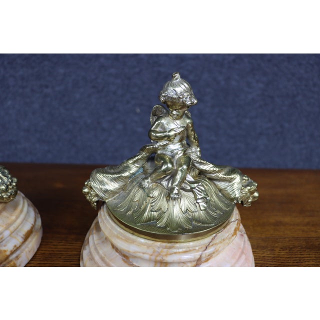 Pair of Italian Marble and Bronze Cherub Lidded Boxes For Sale - Image 9 of 10