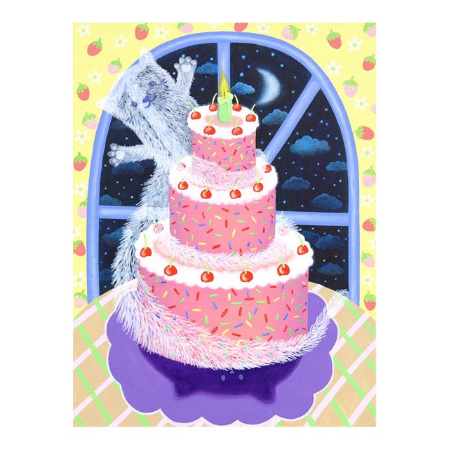 Spooky Cute - Original Surrealist Dessert and Animal Acrylic Painting on Canvas by Amy Tai For Sale