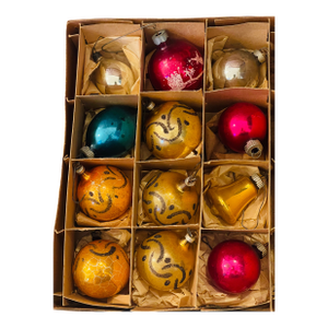 1950 Th Boxed Lot American Mercury Glass Shiny Btight Christmas Ornaments