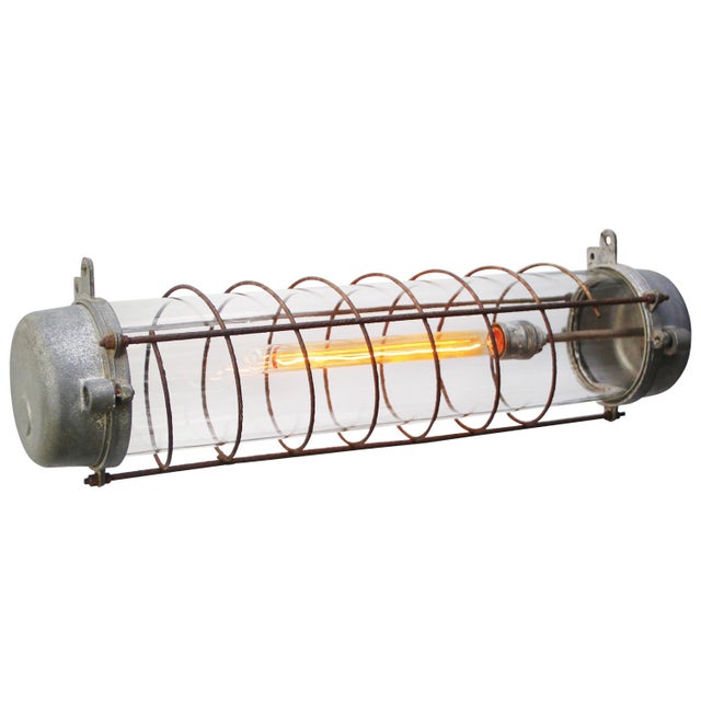 Vintage Industrial Gray Cast Metal Clear Glass Pendant Lights For Sale - Image 6 of 7