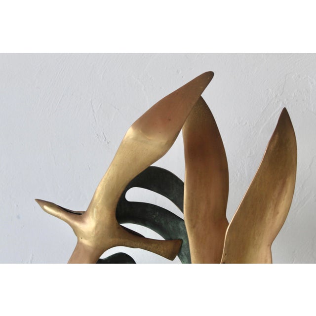 Brutalist 1980s Bijan Style Vintage Modernist Brass Granite Flock of Seagulls Flying Table Top Sculpture For Sale - Image 3 of 15