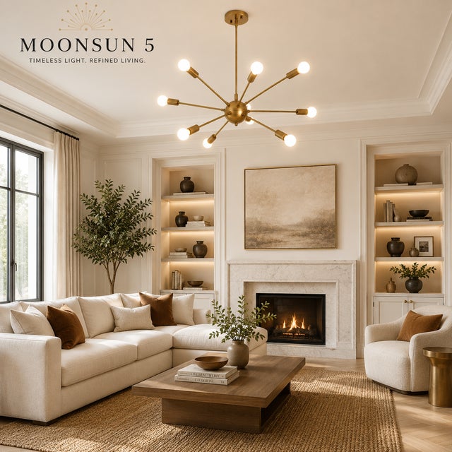 Modern Brass Chandelier With 8 Arms, Contemporary Lighting Fixture, Ceiling Light, Living Room or Dining Room Decor, Stylish and Elegant For Sale - Image 4 of 16
