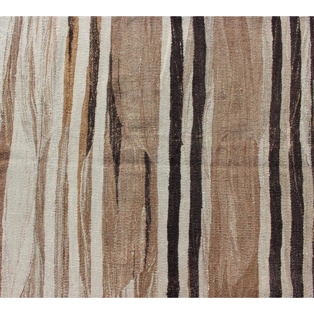 Textile Stripe Design Turkish Vintage Flat-Weave Rug in Shades of Brown, Camel, Tan, and Ivory For Sale - Image 7 of 10