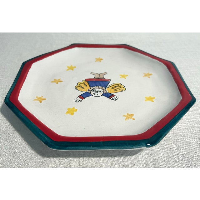 MCM Italian DeSimone Octagonal Ceramic Hand Painted Angel Plate For Sale In Naples, FL - Image 6 of 7