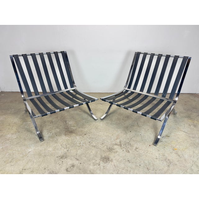 Black Mid Century Modern Barcelona Style Lounge Chairs by Selig Made in Italy For Sale - Image 8 of 12