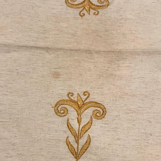 Textile 57"x 14.5" Vintage Embroidered Table Runner Traditional Greek Mediterranean Gold Beige For Sale - Image 7 of 9