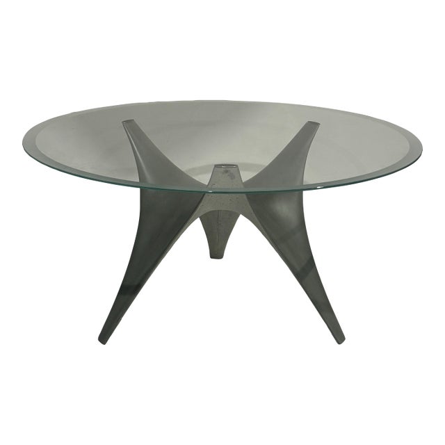 Molteni & Co Round Arc Dining Table With Glass Top and Cement Base For Sale