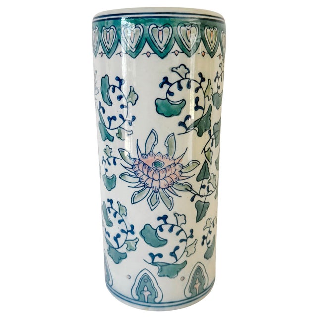 Chinoiserie Vintage Chinese Petite Pastel Famille Verte Lotus & Vine Vase For Sale - Image 3 of 7