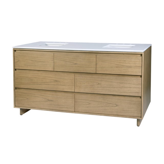 Modern Halmstad 72 in. W Rectangular Wood Double Sink 5 Drawer Bathroom Vanity Set, Blonde Oak For Sale - Image 3 of 11