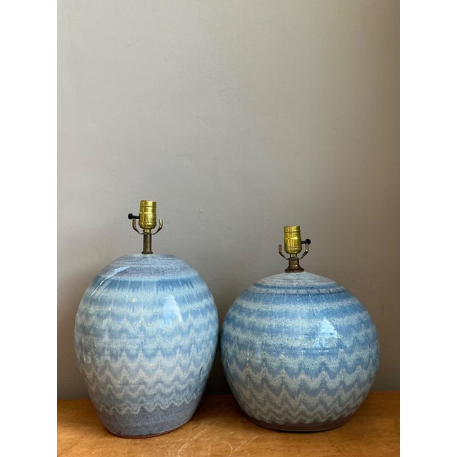 Vintage Blue Glazed Ceramic Table Lamps - Set of 2 For Sale - Image 16 of 18