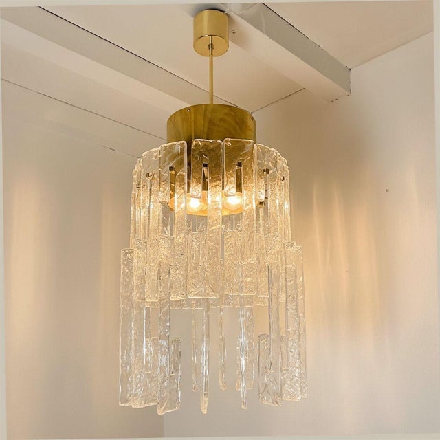 1970s Mid-Century Modern Brass and Murano Glass Chandelier For Sale - Image 4 of 12