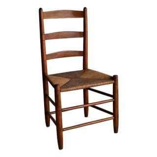 Antique Ladderback Chair With Hand-Woven Rush Seat For Sale