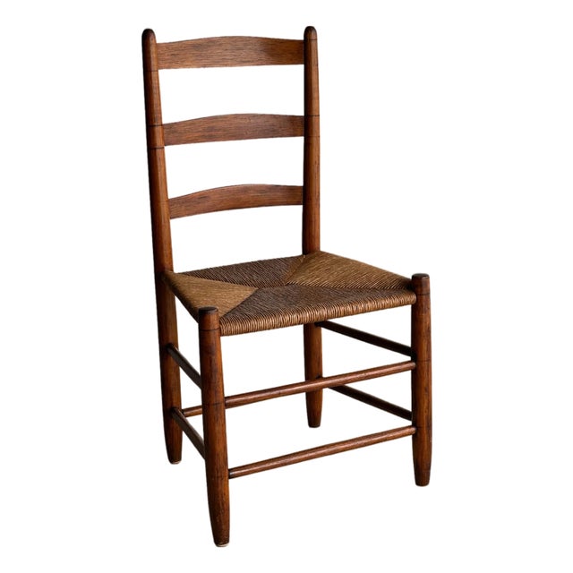 Antique Ladderback Chair With Hand-Woven Rush Seat For Sale