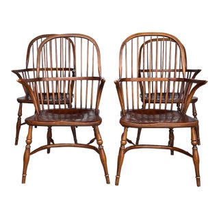 Vintage English Windsor Chairs Ste of 4 For Sale