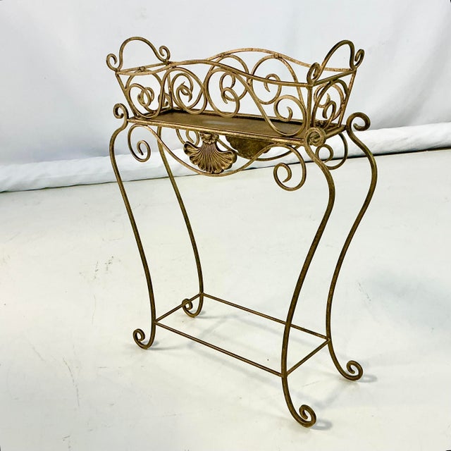 1970s Vintage Neoclassical Hollywood Regency Metal Plant Stand With Scroll Design For Sale - Image 9 of 13