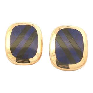 Late 20th Century Pair of Lapis and Onyx Stripe Button Earrings For Sale