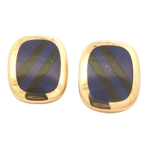 Late 20th Century Pair of Lapis and Onyx Stripe Button Earrings