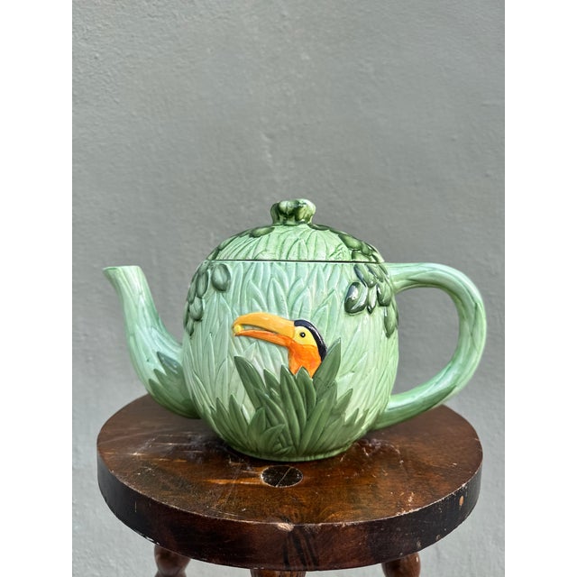 Seymour Mann Vintage Majolica Style - Seymour Mann Toucan Teapot - Hand Painted For Sale - Image 4 of 10