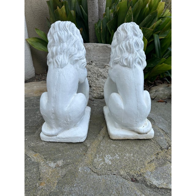 Paint Vintage French White Painted Concrete Lions - A Pair For Sale - Image 7 of 15