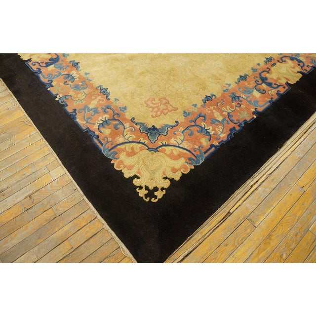 Extraordinary Beige Open Field and Colorful Border With Allover-Floral Design Antique Chinese Peking Rug For Sale - Image 10 of 12