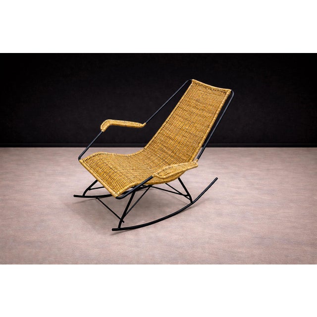 Rocking Chair in Metal & Wicker, Carlo Hauner, 1950s For Sale In New York - Image 6 of 13