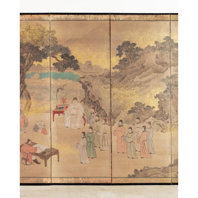 Late 18th Century 19th C. Japanese Edo Six Panel Screen Chinese Official's Gathering For Sale - Image 5 of 18