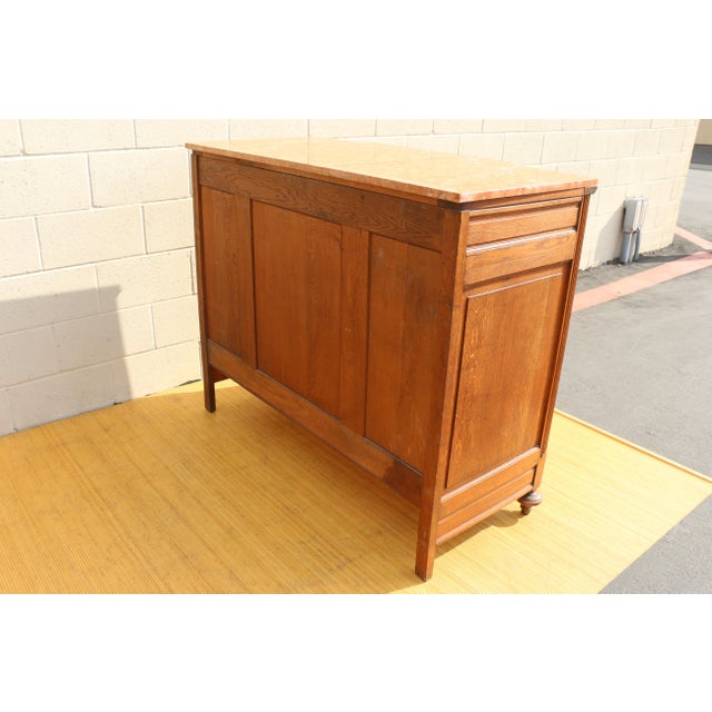 Antique French Provincial Louis XV Carved Oak Marble Top Sideboard For Sale - Image 4 of 12