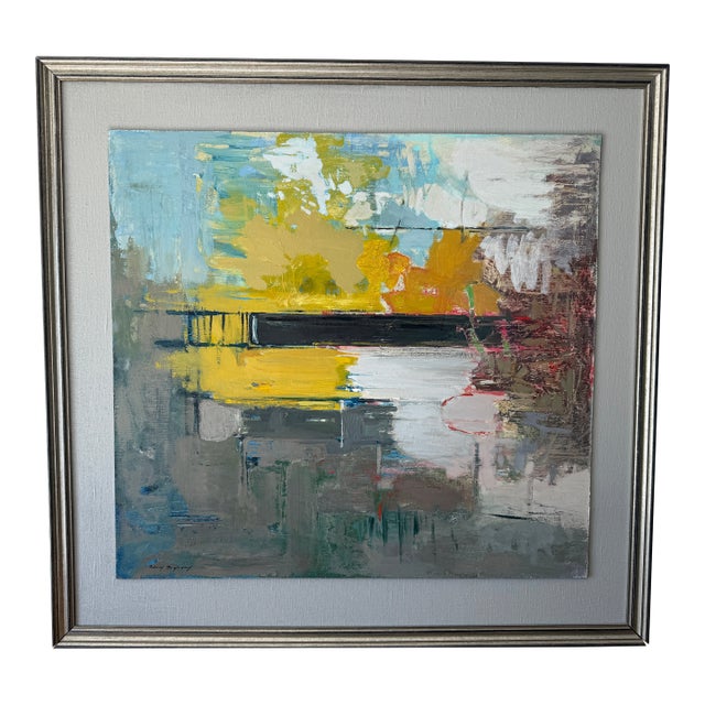 1980s Abstract Oil Painting of Train Passing Through the Marshes in Scarborough, Maine. Large, on Panel. For Sale
