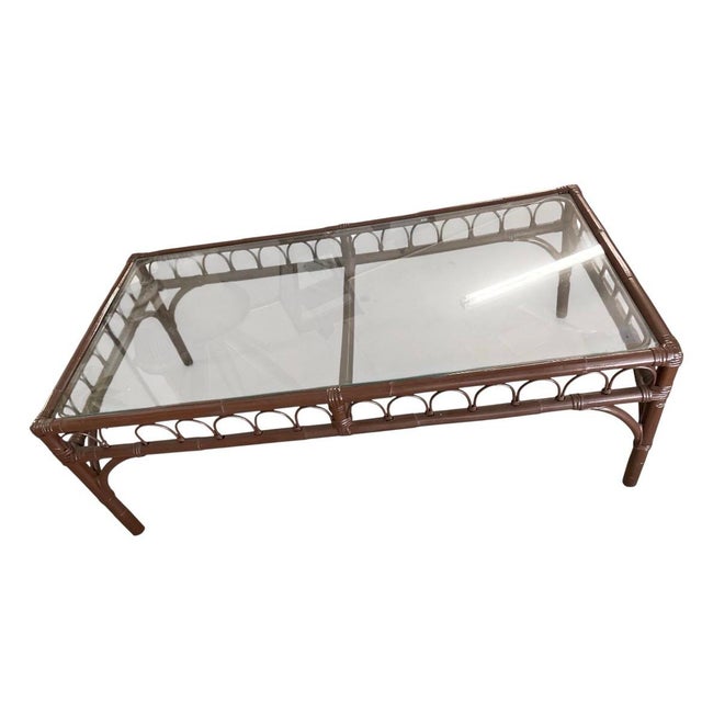 Mid-Century Hollywood Regency Faux Bamboo and Glass Coffee Table For Sale - Image 4 of 12