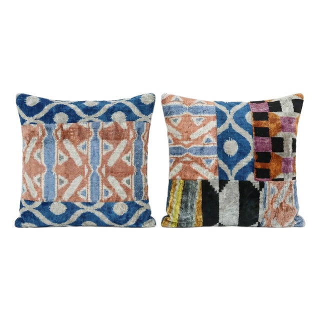 Uzbek Ikat Velvet Pillow Cover 19'' X 20'' - Set of Two For Sale