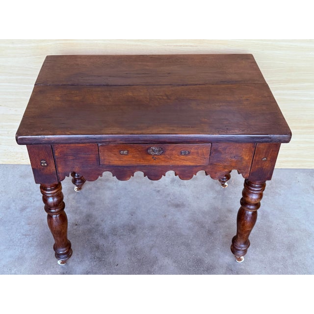 French 19th Century Writing Table on Wheels Carved Walnut Desk For Sale - Image 4 of 18