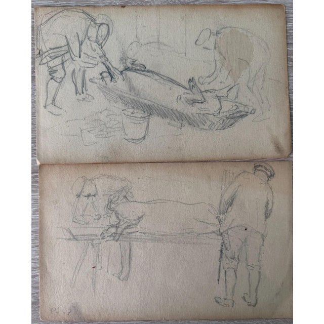 Heinrich Pforr (Laudenbach am Hohen Meißner 1880-1970 Hann. Münden) four drawings on two sheets, Home Slaughter of a Pig,...