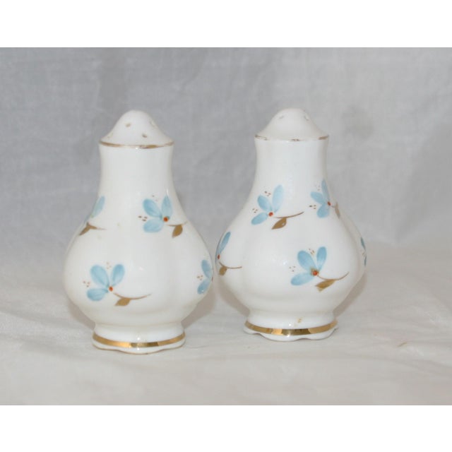 Traditional Mid Century Royal Albert Bone China Blue Floral Gold Accents Salt & Pepper Shakers- a Pair For Sale - Image 3 of 7