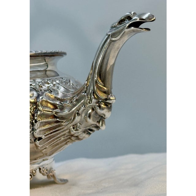 Robert & Belk, Sheffield, England Antique Art Nouveau Sterling Silver Coffee Pot, Tea Pot and Sugar & Creamer Set With Rare Repousse Ornamentation For Sale - Image 9 of 12