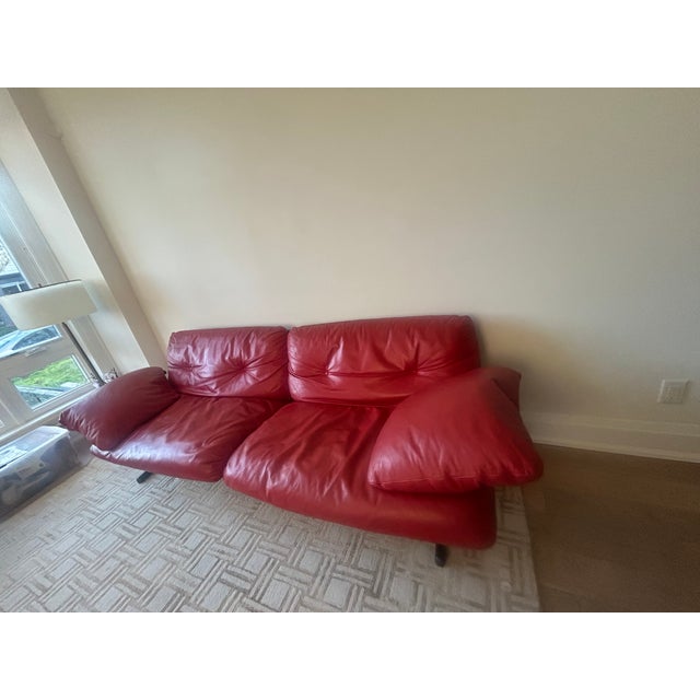 1980s Poltrona Frau "Ouverture" Red Leather Sofa - Made in Italy For Sale - Image 5 of 10