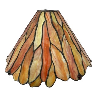 Vintage Tiffany-Style Stained Glass Lamp Shade, Orange, Amber, Goldenrod For Sale