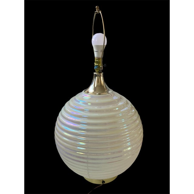 1970s Mid Century Modern Underwriters Laboratories Large Midcentury Pearlescent Glass Lamp For Sale - Image 9 of 12