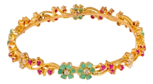 Victorian Floral Emerald & Ruby Gemstone Bangle Bracelet
