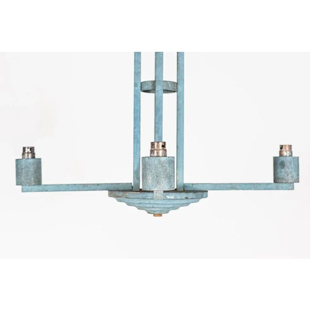 1920s Paris Theatre Verdigris 4-Arm Chandelier in Brass For Sale - Image 5 of 12