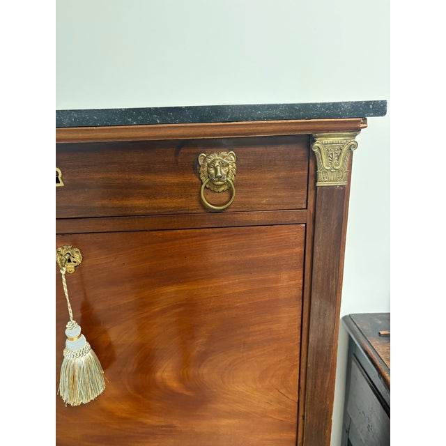 French Empire Mahogany Secretaire a Abattant With Marble Top, 19th Century For Sale - Image 9 of 10