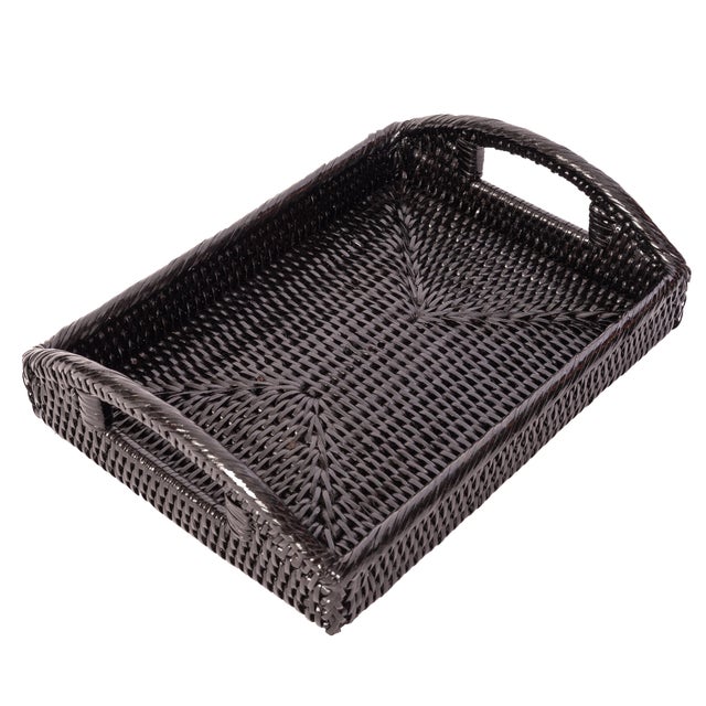 Artifacts Rattan Rectangular Vanity Tray with High Handles For Sale - Image 4 of 4