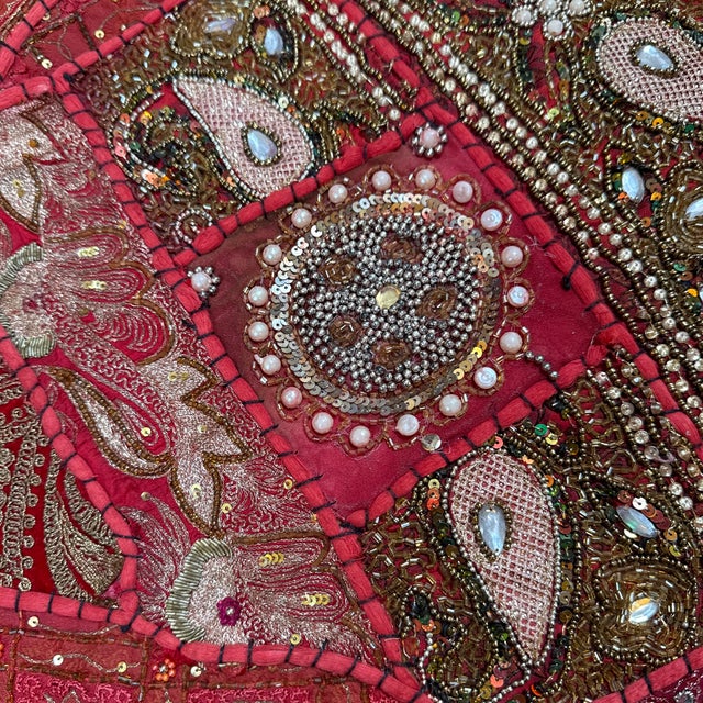 Red Indian Tapestry With Hand Sewn Beading For Sale - Image 8 of 12
