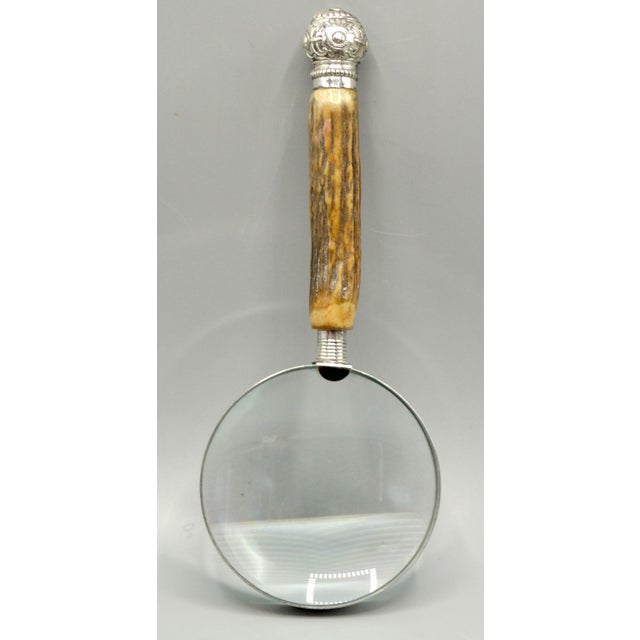 English Antique English Sterling & Stag Horn Magnifying Glass Hallmarks For Sale - Image 3 of 8