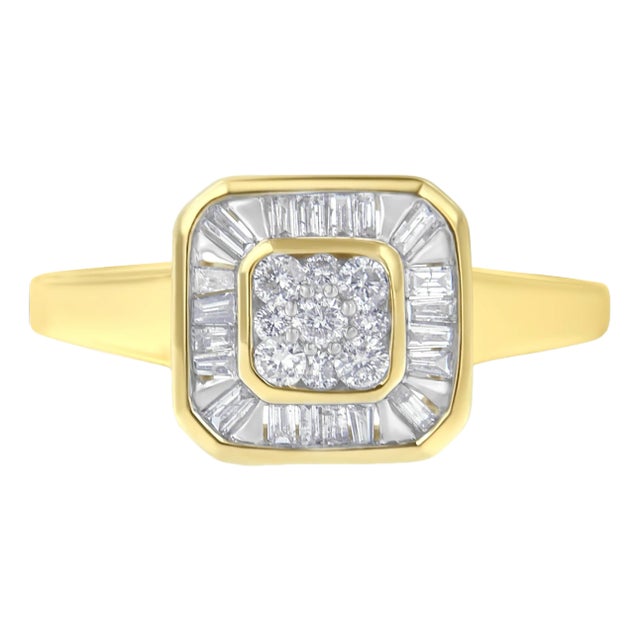 10K Yellow Gold Diamond Cocktail Ring (1/2 Cttw, I-J Color, SI2-I1 Clarity) - Size 7 EVS1010 For Sale
