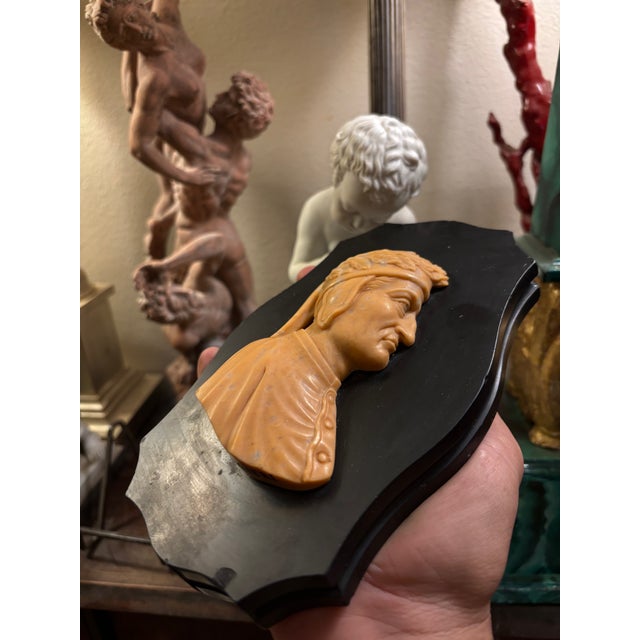 Early 19th Century Italian Grand Tour Relief Siena Marble Carved Profile Plaque of Dante Alighieri Paperweight For Sale - Image 10 of 13