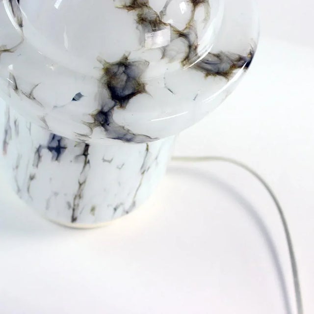 Vintage White and Marble Colored Opaline Glass Table Lamp by Ivan Jakeš for Sklarny Rapotin, 1960s For Sale - Image 4 of 11